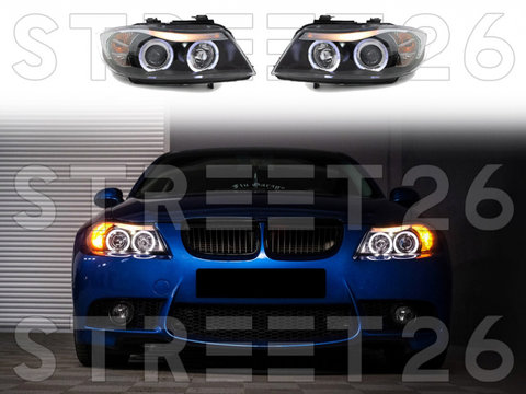Faruri Compatibil Cu BMW Seria 3 E90 Sedan E91 Touring (2005-2008) Angel Eyes Negru
