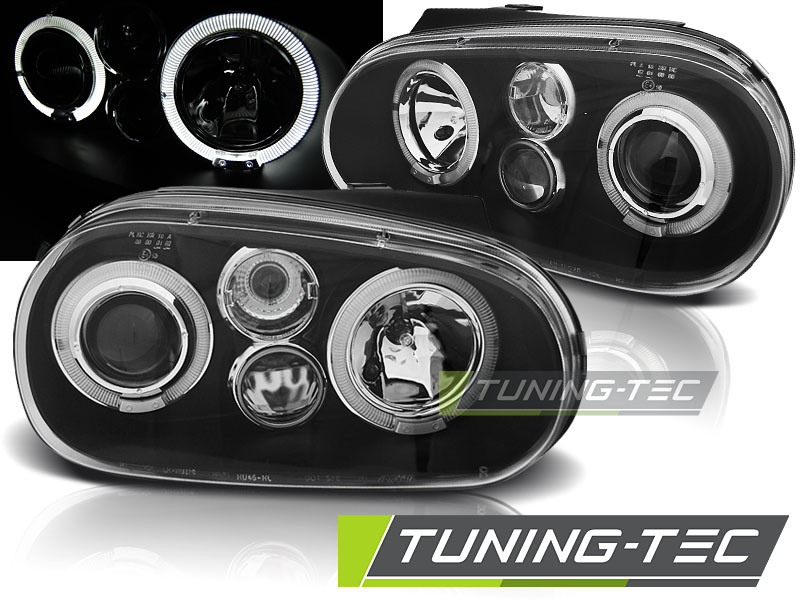 Faruri cu Angel Eye pe fundal negru compatibil cu VW GOLF 4 09.97-09.03