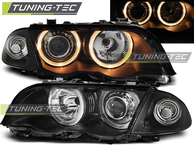 Faruri cu Angel Eye pe fundal negru compatibil cu BMW E46 05.98-08.01 S/T