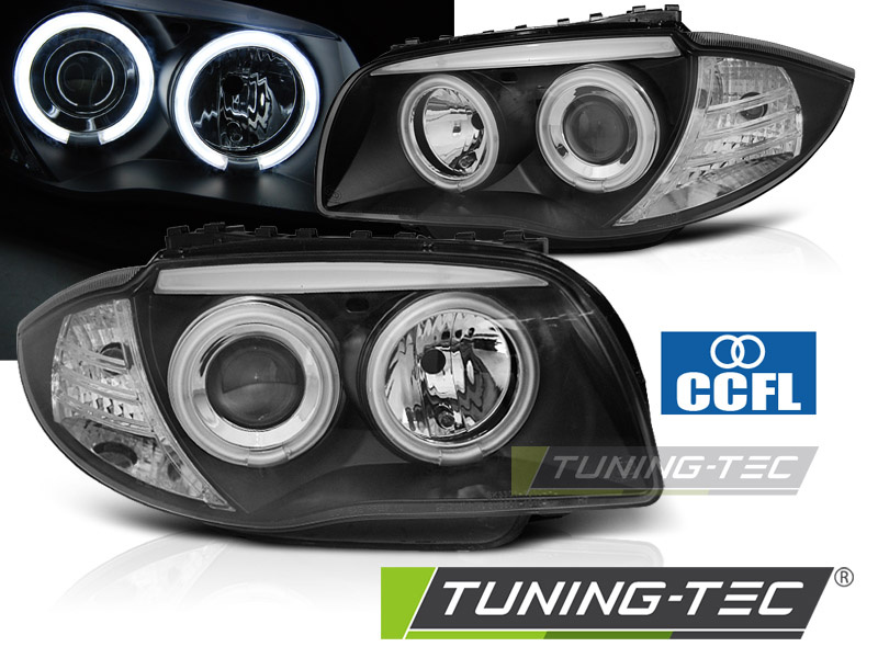 Faruri cu Angel Eyes CCFL pe fundal negru compatibil cu BMW 1 E87/E81/82/88 04-11