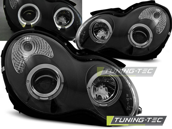 Faruri cu Angel Eyes pe fundal negru compatibil cu MERCEDES W203 C-KLASA 07.00-03.04