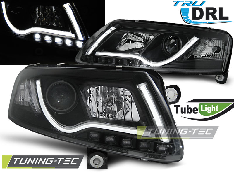 Faruri cu lumina tub DRL negru compatibil cu AUDI A6 C6 04.04-08