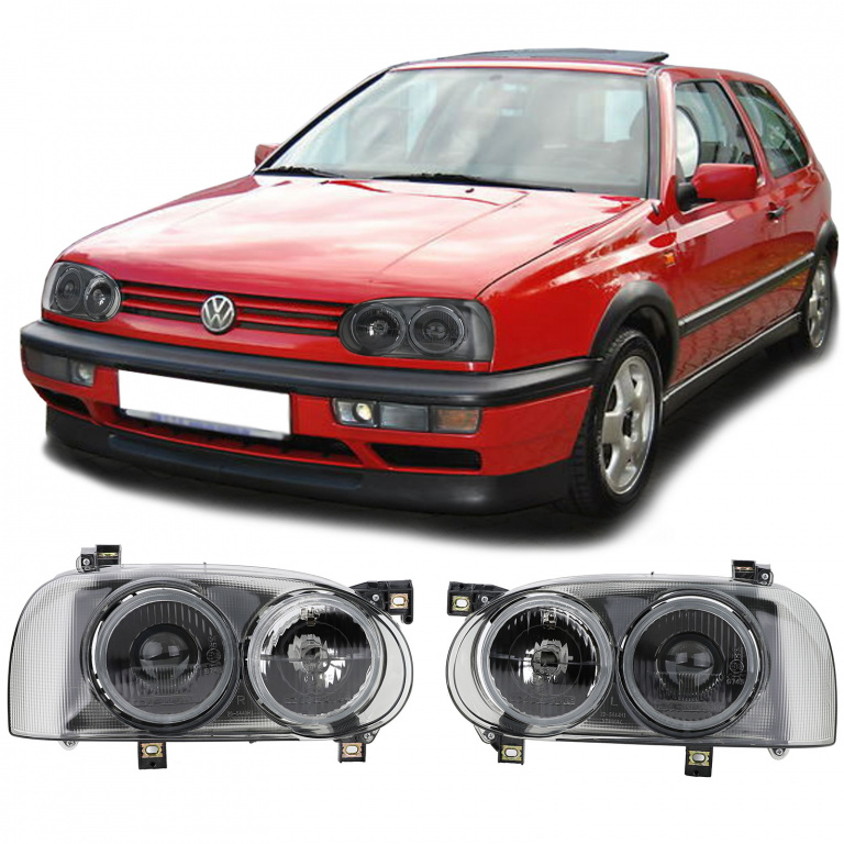 Faruri cu lupa VW Golf 3 Hella Twin look Fumurii