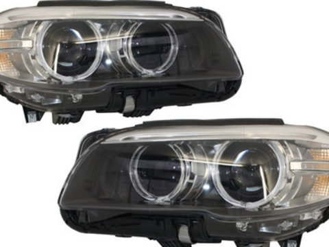 Faruri Full LED Bi-Xenon Angel Eyes compatibil cu BMW 5 Series F10 F11 (2011-2013) LCI Facelift Look HLBMF10B SAN35276