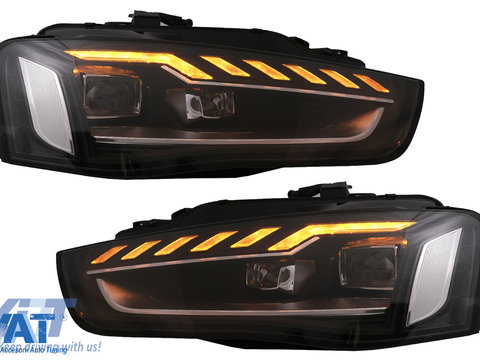 Faruri Full LED compatibil cu Audi A4 B8.5 Facelift (2012-2015) Negru Semnal Dinamic A4 B9.5 Design