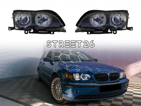 Faruri LED Angel Eyes compatibil cu BMW Seria 3 E46 (09.2001-03.2005) Negru