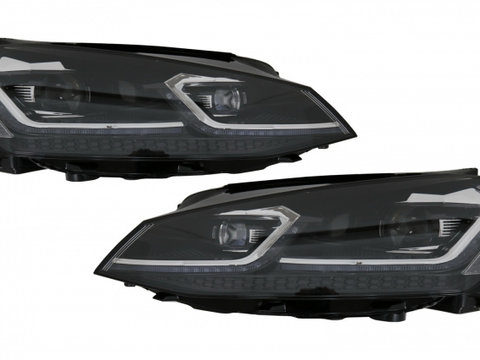Faruri LED Bi-Xenon Look compatibil cu VW Golf 7 VII (2012-2017) Facelift G7.5 R Line Design cu Semnal Dinamic Tuning Volkswagen VW Golf 7 2012 2013 2014 2015 2016 2017 HLVWG7FSBX