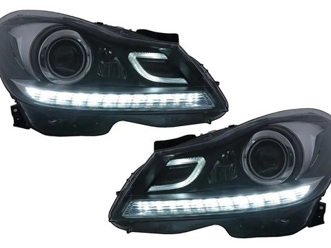 Faruri LED DRL Mercedes C-Class W204 S204 Facelift (2011-2014) Negru Semnal Dinamic