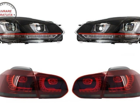 Faruri LED VW Golf 6 VI (2008-2013) Golf 7 3D Design Red Strip GTI LED Dinamic cu - livrare gratuita