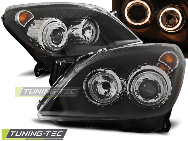 Faruri OPEL ASTRA H 03.04-09 cu Angel Eyes pe fundal negru