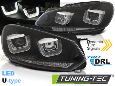 Faruri U-LED LIGHT DRL BLACK SEQ compatibila VW GO