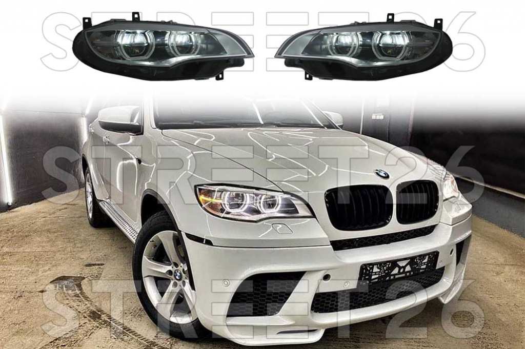 Faruri Xenon Angel Eyes 3D Dual Halo Rims LED DRL Compatibil Cu BMW X6 E71 (2008-2012) Negru