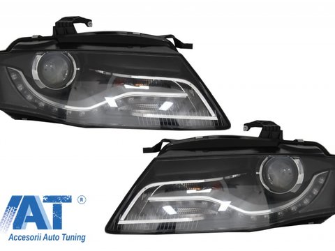 Faruri Xenon Cu Lumini de zi Integrate LED (DRL) compatibil cu Audi A4 B8 8K (09.2007-10.2011) Negre