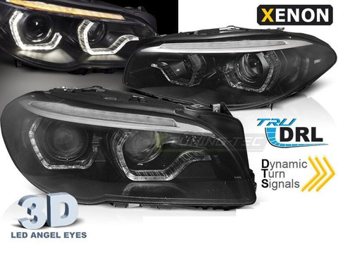 Faruri XENON LED ANGEL EYES DRL BLACK BMW seria 5 F10/F11 2011-2015