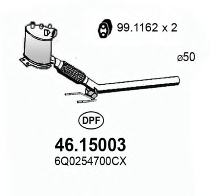 Filtru particule sistem de esapament 46 15003 ASSO pentru Seat Ibiza Seat Cordoba Skoda Fabia Skoda Roomster