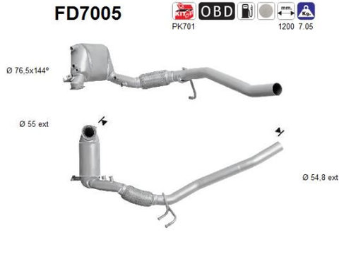 Filtru particule sistem de esapament FD7005 AS pentru Vw Touran Skoda Octavia Vw Caddy Audi A3 Skoda Laura Skoda Superb