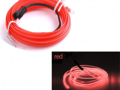 Fir Neon Auto EL Wire culoare Rosie lungime 1M alimentare 12V droser inclus