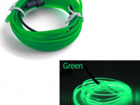 Fir Neon Auto EL Wire culoare Verde lungime 1M alimentare 12V droser inclus