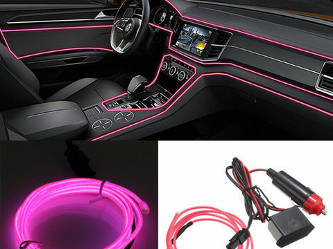 Fir Neon Auto Electroluminiscent El Wire 2M Cu Lumina Roz Cu Droser Si Mufa Bricheta 666035