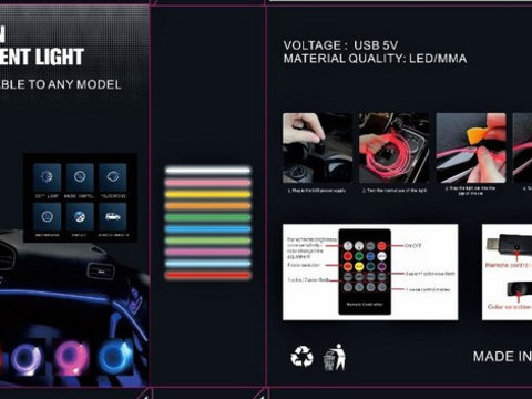 Fir neon cu LED RGB conectare mufa USB si telecomanda 2 metri Cod:FIR-RGB1-2TL