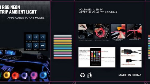 Fir neon cu LED RGB cu mufa USB Lungime: