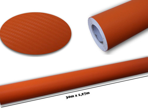 Folie auto carbon 3d texturata portocaliu - colant auto 1.27 / (30M)
