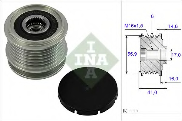 Fulie alternator 535 0010 10 INA pentru Audi A3 Seat Cordoba Skoda Octavia Vw Golf Vw Sharan Vw Beetle Vw New Vw Novo Seat Alhambra Vw Caddy