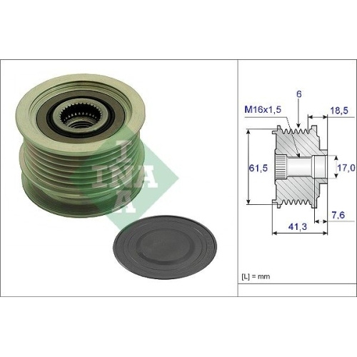 Fulie alternator Alfa Romeo 159, 2005-2012, Bravo, 2006-2014, Croma, 2005-2010, Grande, 2005-, Astra H, 2004-2014, Astra H, 2004-2013, Signum, 2003-2008, Vectra, 2002-2009, Zafira B, 2005-, INA