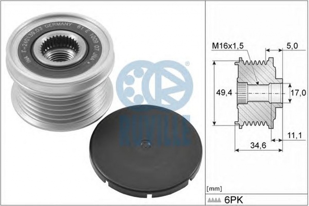 Fulie alternator AUDI A3 Sportback 8PA RUVILLE 56324