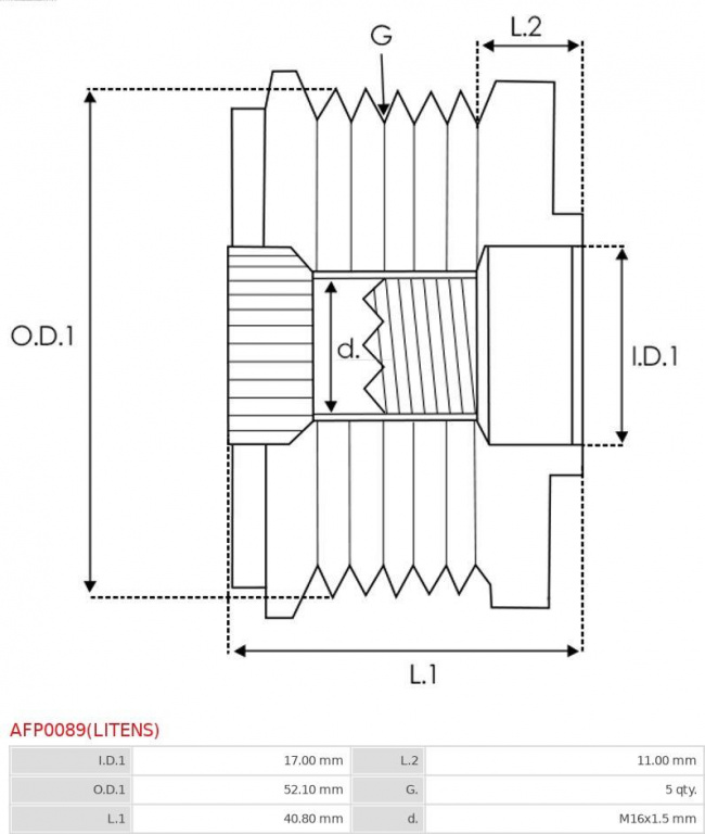 Fulie, alternator MERCEDES-BENZ B-CLASS (W246, W242), Hatchback, 10.2011 - 12.2018 AS-PL AFP0089(LITENS)
