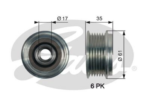 Fulie alternator OAP7166 GATES pentru Audi A7 Audi A6 Vw Touareg Audi A8 Audi A4 Audi Q7 Audi Q5 Audi A5