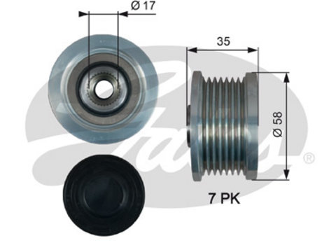 Fulie alternator OAP7183 GATES pentru Toyota Hiace Toyota Quantum Toyota Dyna Toyota Avensis Toyota Corolla Toyota Rav Toyota Auris Toyota Blade Toyota Verso Toyota Hilux Toyota Land