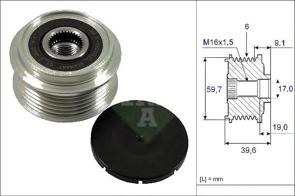 Fulie alternator Opel Astra G, 1998-2009, Astra H, 2004-2014, Corsa C, 2000-2009, Meriva, 2003-2010, Zafira, 2005-2012, Motorizare 1.7 Cdti, INA