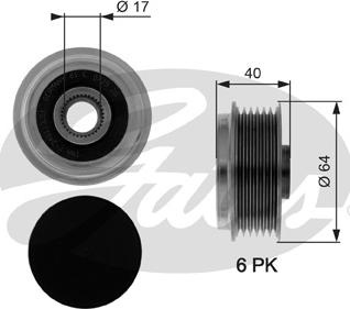 Fulie, alternator OPEL ASTRA H (A04), Hatchback, 01.2004 - 05.2014 Gates OAP7037