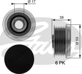 Fulie, alternator OPEL ASTRA H GTC (A04), Hatchback, 03.2005 - 10.2010 Gates OAP7039