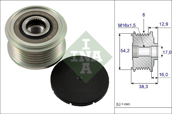 Fulie alternator ~ Peugeot 407 2004 2005 2006 2007 2008 2009 2010 2011 2012 2013 2014 2015 2016 2017 2018 2019 2020 2021 2022 2023 2024 ~ 535 0062 10 ~ INA