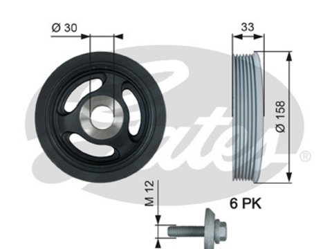 Fulie curea arbore cotit TVD1061A GATES pentru Ford C-max Ford Grand CitroEn C4 Peugeot 508 Peugeot 5008 Volvo C30 Mazda 3 Ford Galaxy Volvo S40 Ford Focus Peugeot 208 Ford Fiesta Volvo S80 CitroEn Berlingo Peugeot 308 Peugeot 206 Peugeot 407 Peugeot