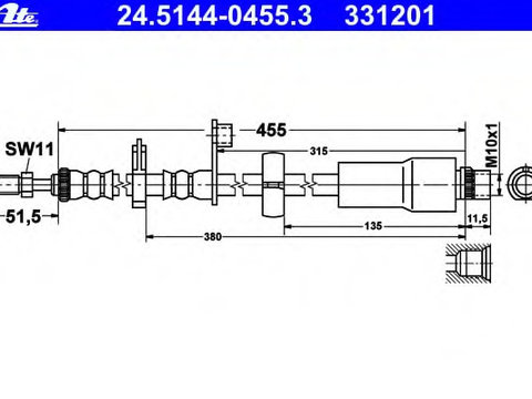 Furtun frana 24 5144-0455 3 ATE pentru Fiat Scudo Peugeot Expert CitroEn Dispatch CitroEn Jumpy