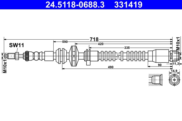 Furtun frana ATE 24.5118-0688.3 pentru BMW 7 (F01, F02, F03, F04) 2008-2015