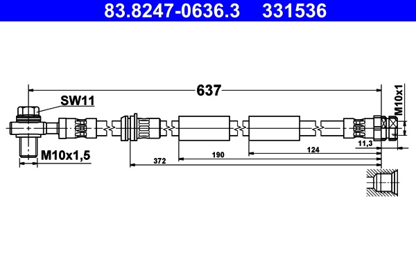 Furtun frana ATE 83.8247-0636.3 pentru SKODA KAROQ (NU7, ND7) 2017 2018 2019 2020 2021 2022 2023 2024 2025