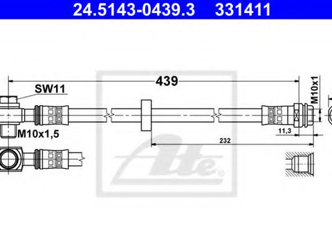 Furtun frana AUDI A3 (8L1) (1996 - 2003) ATE 24.5143-0439.3