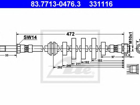 Furtun frana AUDI A4 (8K2, B8) (2007 - 2015) ATE 83.7713-0476.3