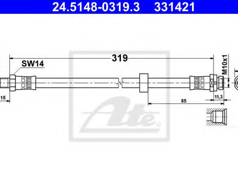 Furtun frana FORD TRANSIT CONNECT (P65, P70, P80) (2002 - 2016) ATE 24.5148-0319.3 piesa NOUA