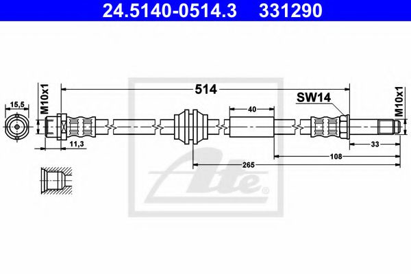 Furtun frana VW TRANSPORTER / CARAVELLE Mk VI bus (SGB, SGG, SGJ) (2015 - 2016) ATE 24.5140-0514.3