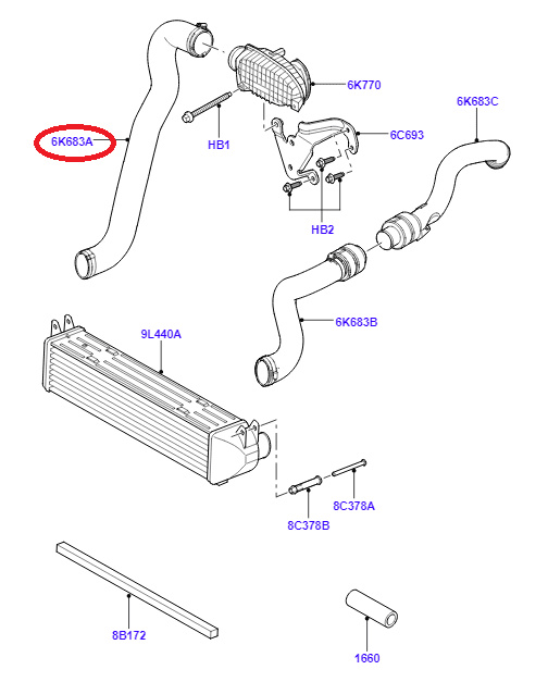 Furtun intercooler Land Rover Discovery/Lr3, 2004-07.2009 Motor 2.7 D, 2.7 Tdv6, Cauciuc, 57/57 Mm, Cu Coliere, OE: Pnh500025,