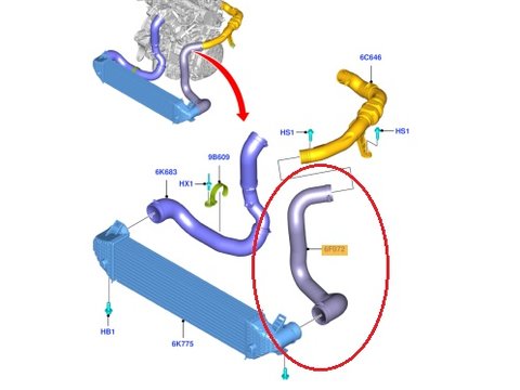 Furtun intercooler stanga pentru FORD FOCUS,MONDEO,KUGA 2.0TDCi -- dupa 2012 -- FV41-6F072-AD