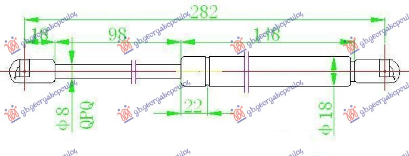 Gas spring tail gate (282l-560n) pentru Mercedes Slk (R171) 2004, 2005, 2006, 2007, 2008, 2009, 2010