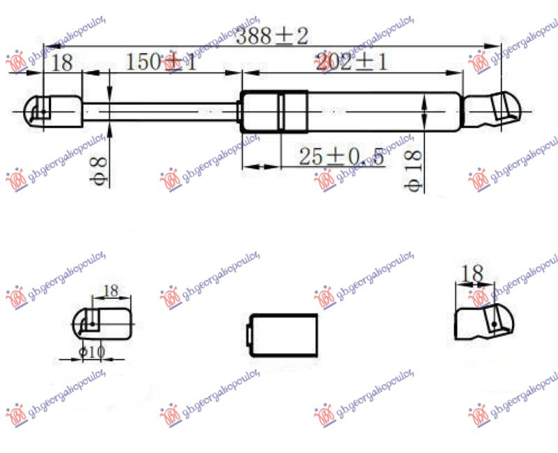 Gas spring tail gate 3/5d (387l-350n) pentru Daewoo Kalos-Aveo (T200) Sdn-L/B 2003, 2004, 2005