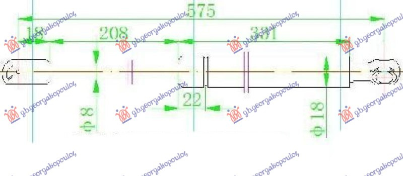 Gas spring tail gate (577l-530n) pentru Hyundai Accent H/B-L/B 2003, 2004, 2005