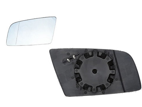 Geam oglinda exterioara cu suport fixare Bmw Seria 5 (E60/E61), 06.2003-06.2010, Seria 6 (E63/E64), 01.2004-07.2010, Stanga, incalzita, geam asferic, cromat